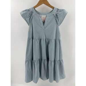Gal Meets Glam Collection Chassity Dress Tiered Babydoll Blue Stripe Sz 2